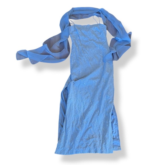 Y2K prom dress Light Blue lavender sleeveless maxi formal gown S/M w wrap scarf - Picture 1 of 13